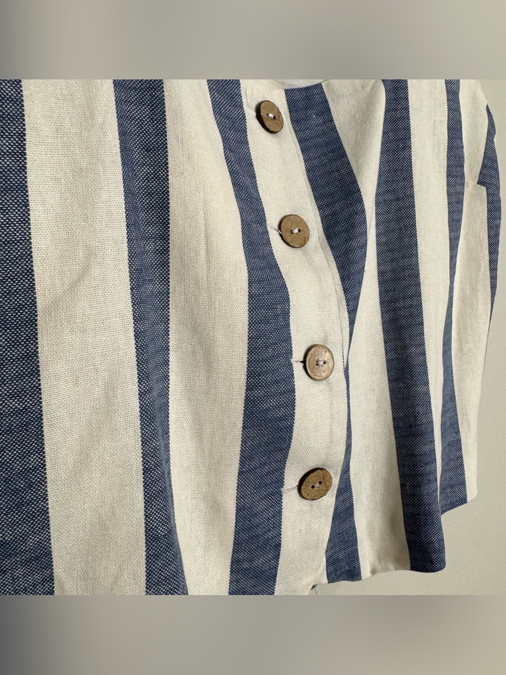 The Workshop Linen Rayon Blue White Striped Vest Top Shorts 2-piece Set Large - Picture 4 of 12